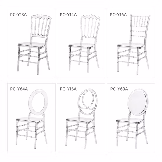 Chaise Tiffany Chiavari en résine acrylique transparente, vente en gros, chaise de salle à manger en plastique Transparent pour mariages et banquets